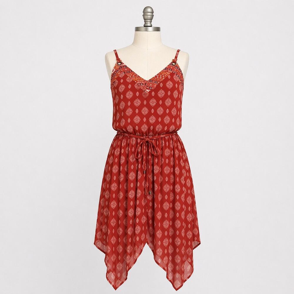 Red Boho Xhiliration Flowy Dress Women’s XS Hippie Fairy Y2K Medallion